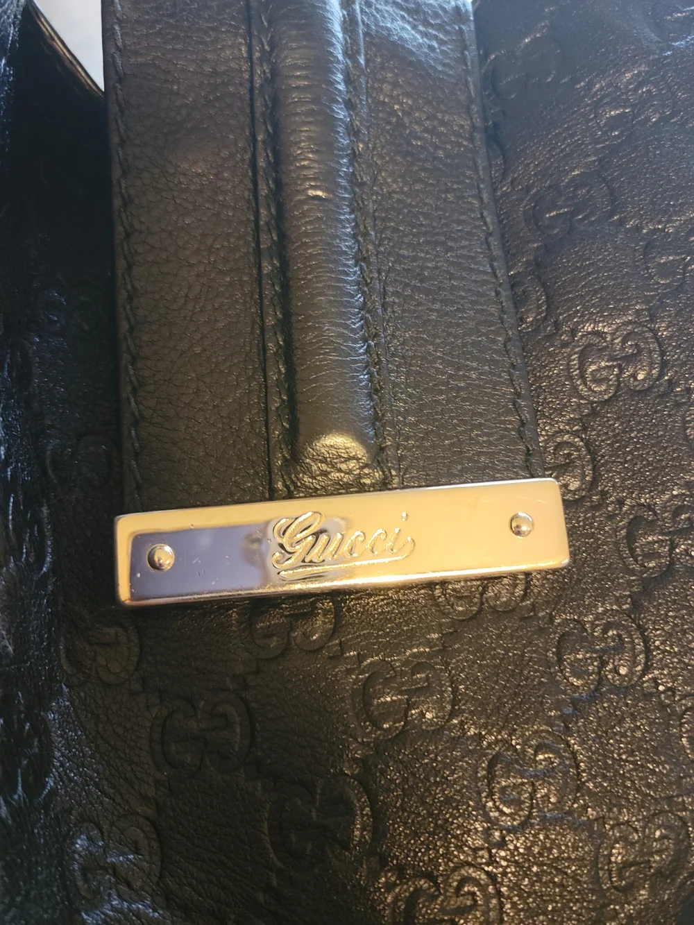 Gucci Black Embossed Monogram Hobo with Gold Plate